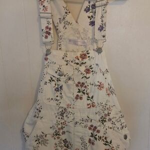 No Boundaries Floral Kids Overall Dress - Cream and Purple